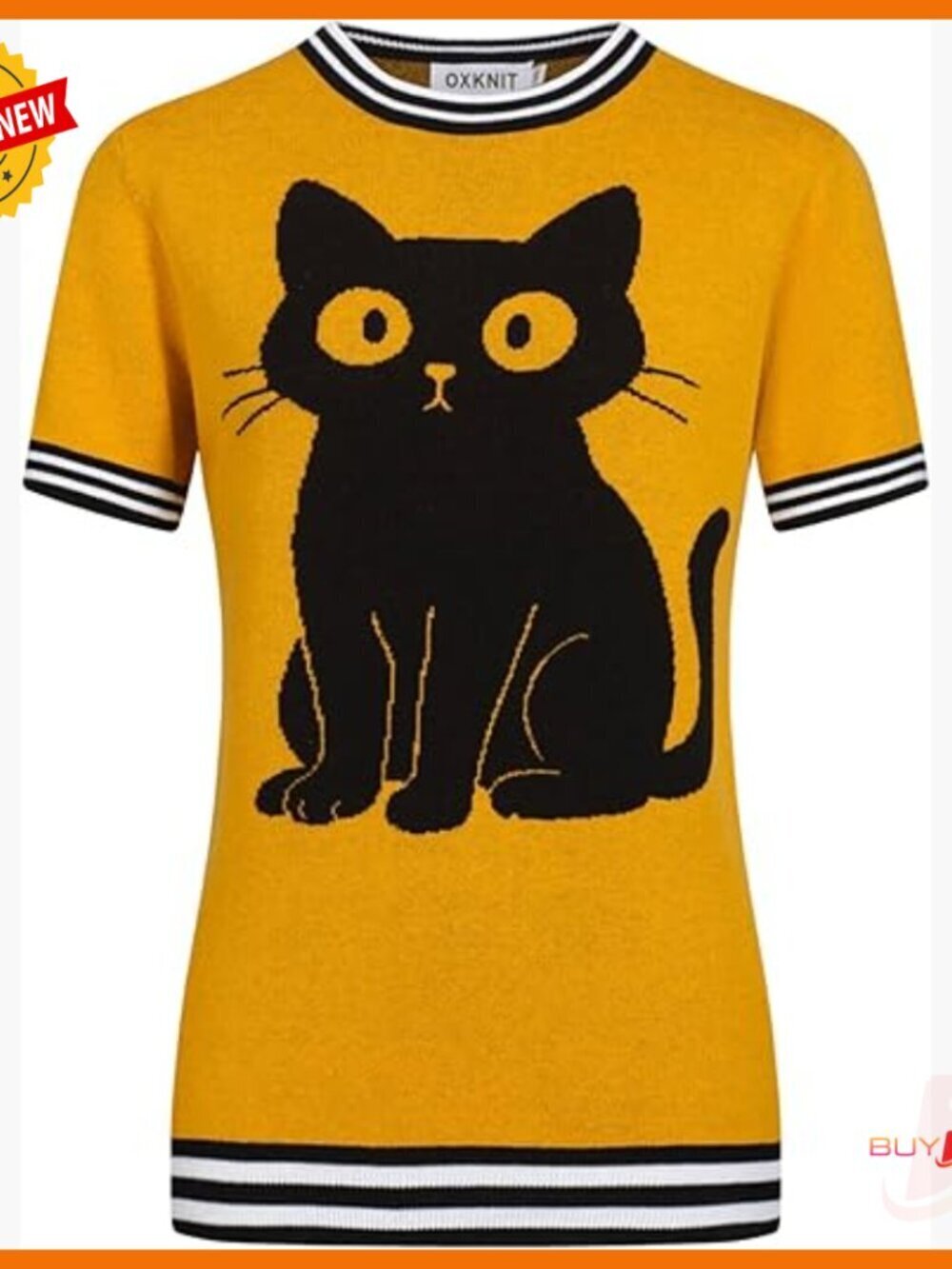 Vintage Cat Print Cotton T-Shirt, Short Sleeve Crewneck, Regular Fit